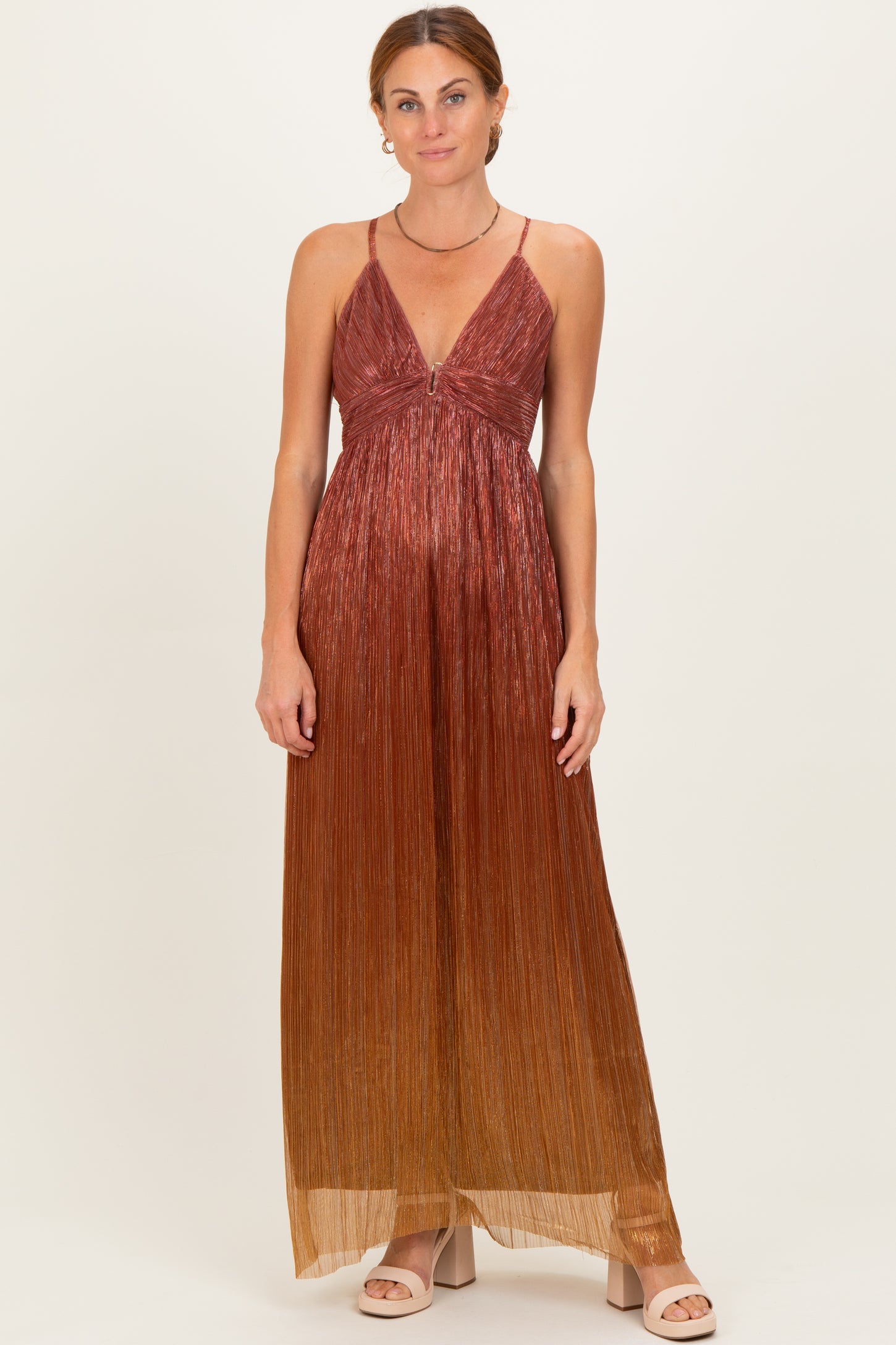 Rust Shimmer Open Tie Back Maternity Maxi Dress