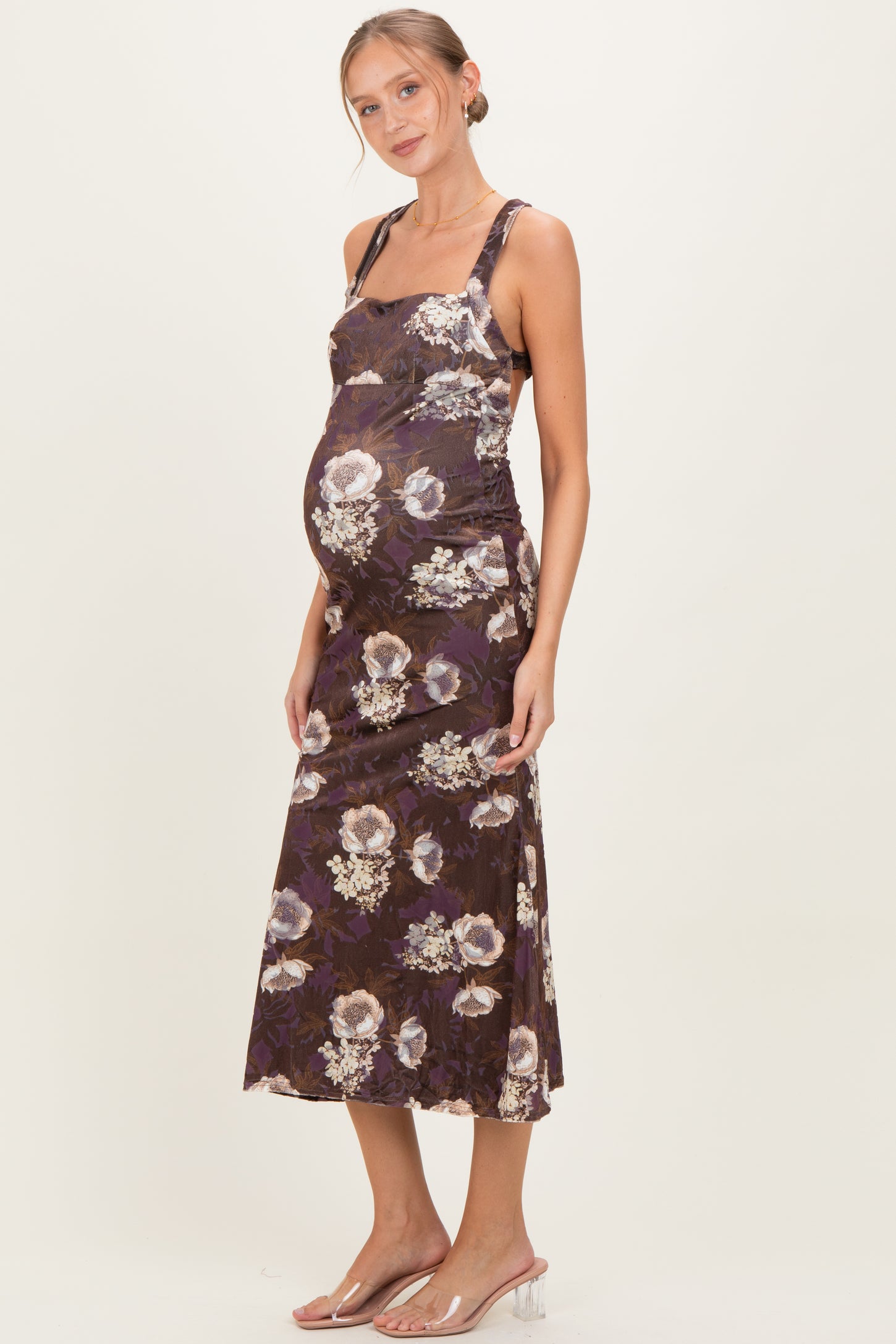 Chocolate Lace Up Back Maternity Midi Dress