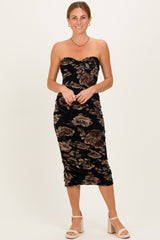 Black Taupe Tube Ruching Midi Dress