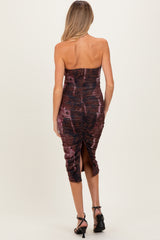 Pink Brown Tube Ruching Midi Maternity Dress