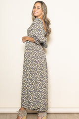 Chestnut Floral Print Smocked Bodice Maxi Dress