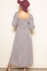 Cream Floral Print Smocked Bodice Maxi Dress
