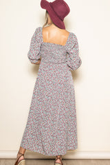 Cream Floral Print Smocked Bodice Maxi Dress