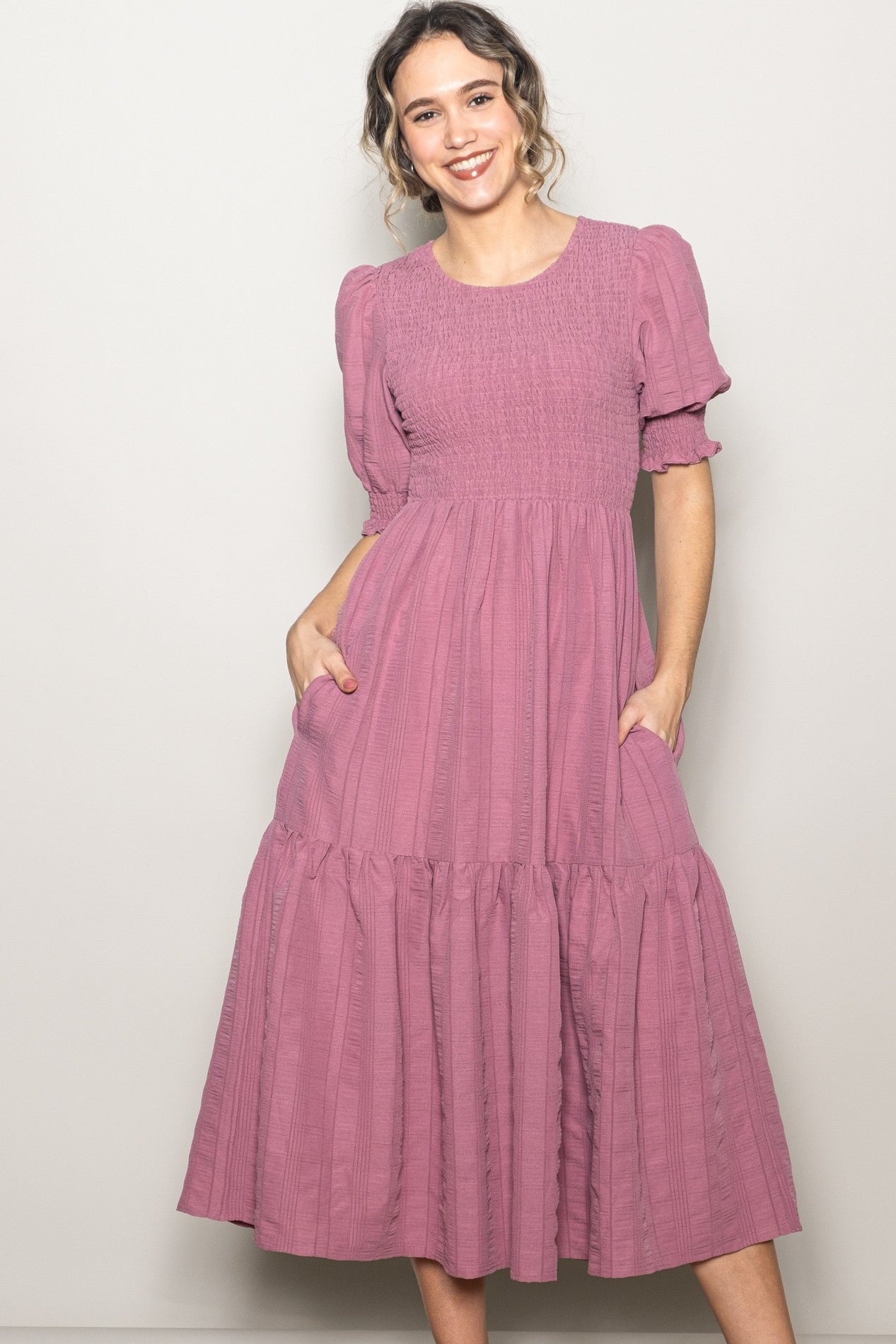 Mauve Textured Flowy Maternity Dress