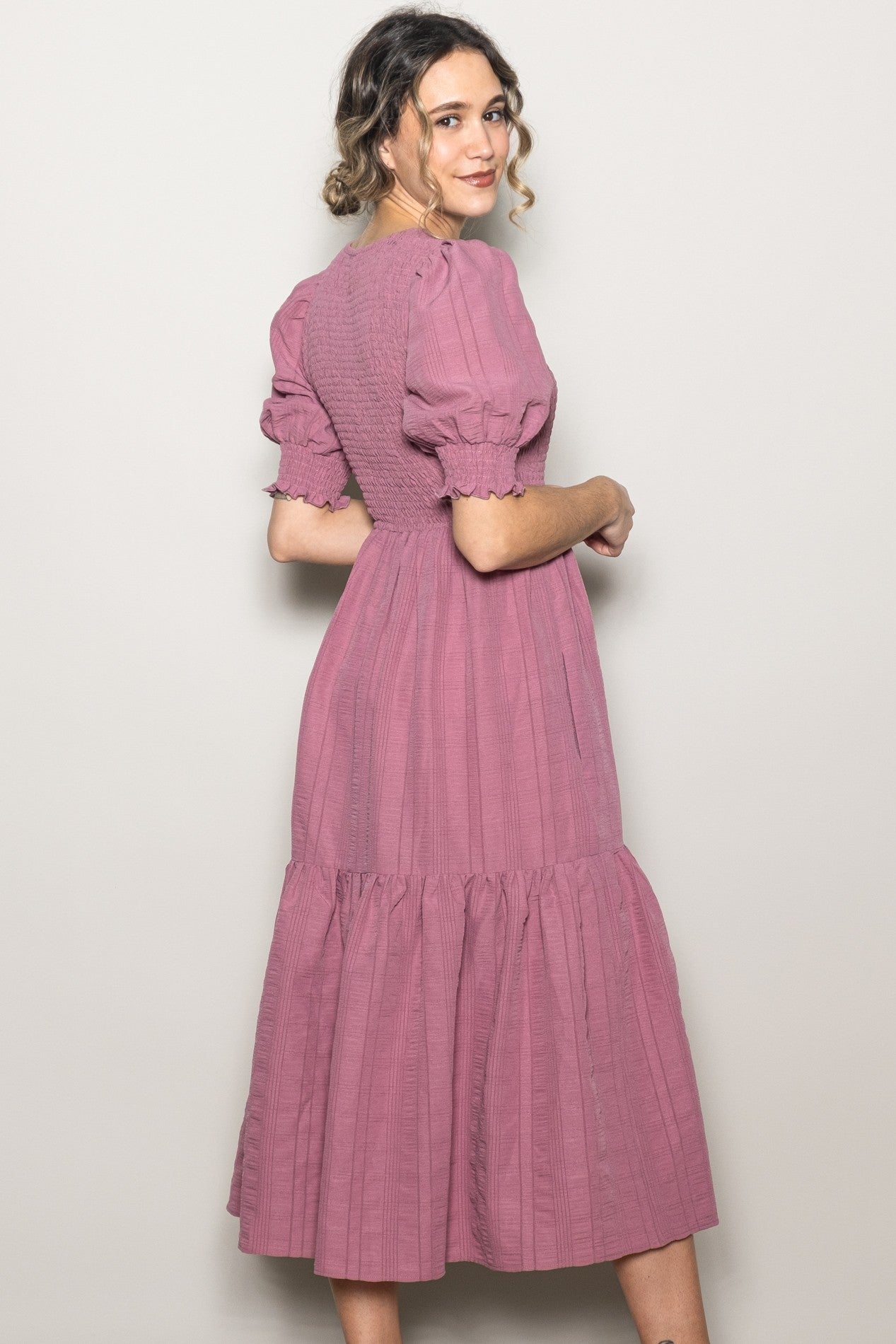 Mauve Textured Flowy Dress
