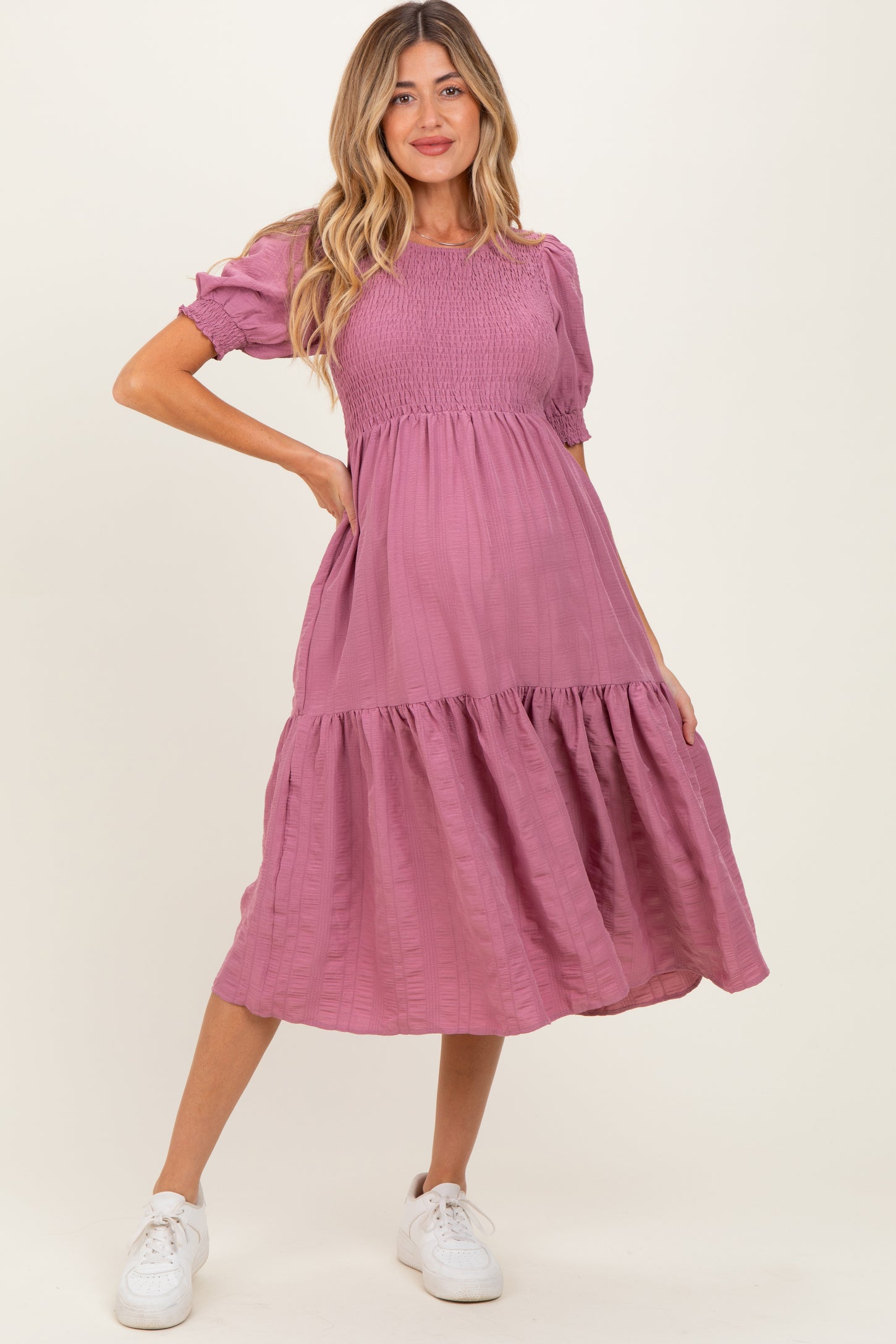 Mauve Textured Flowy Maternity Dress