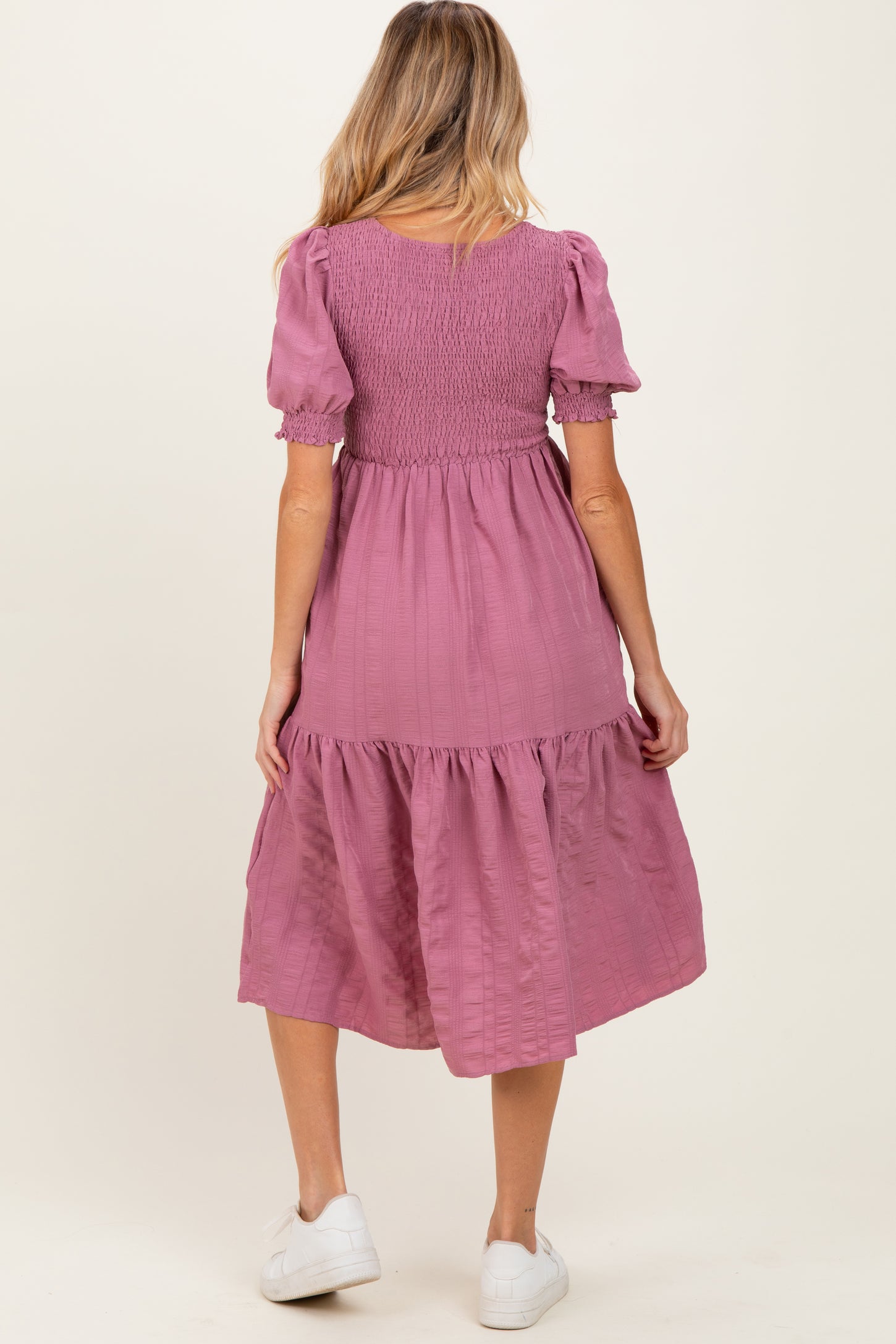 Mauve Textured Flowy Maternity Dress
