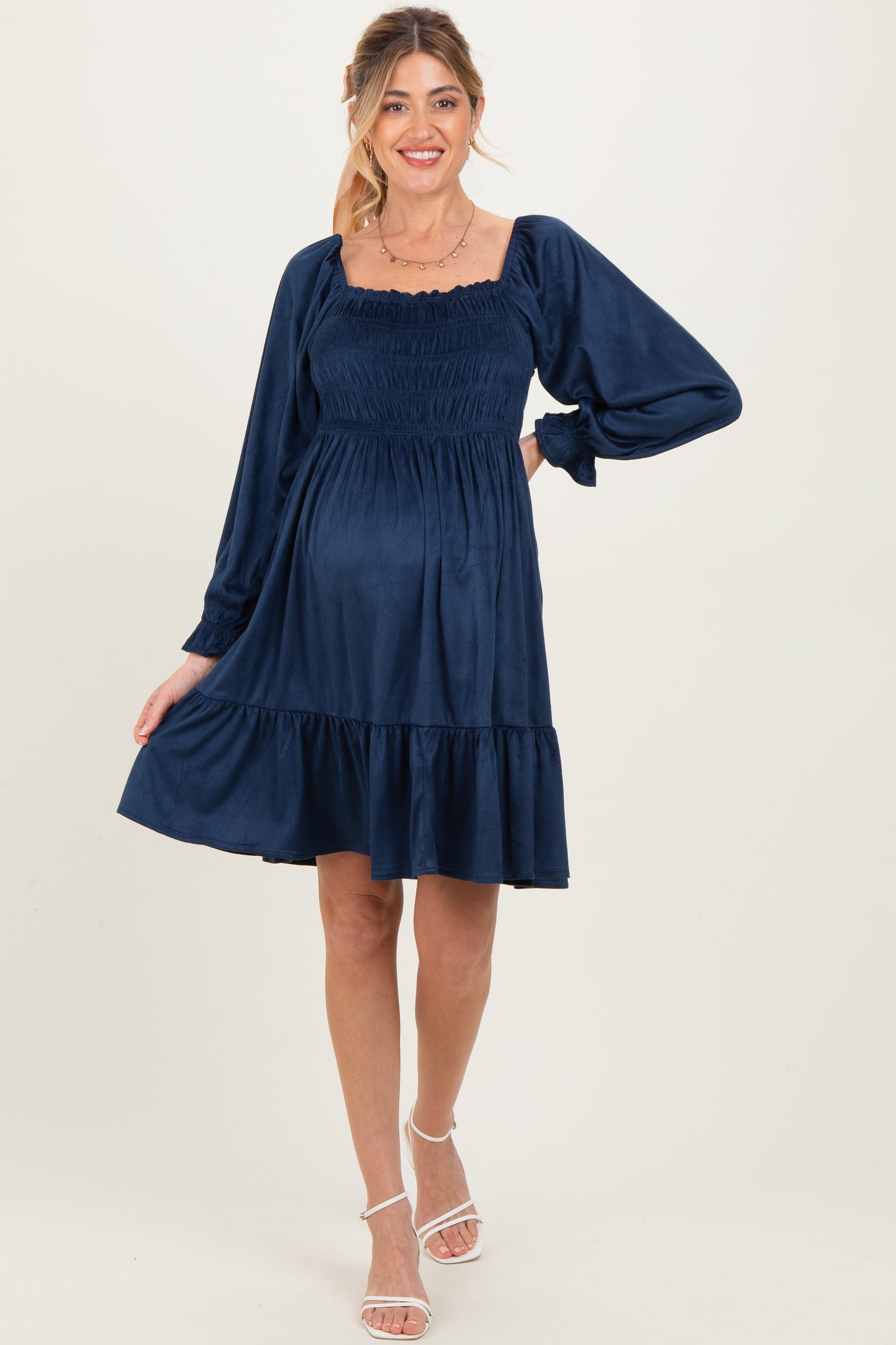Navy Suede Maternity Dress