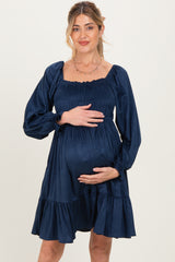 Navy Suede Maternity Dress