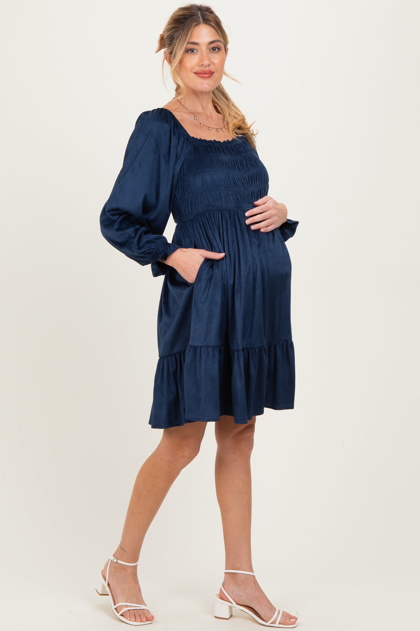 Navy Suede Maternity Dress