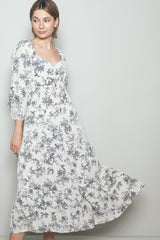 Cream Antique Floral Neck Maxi Dress