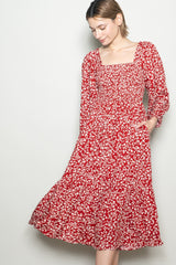Red Floral Square Neck Maternity Maxi Dress