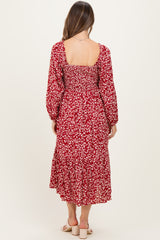 Red Floral Square Neck Maternity Maxi Dress