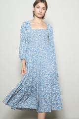 Dusty Blue Floral Square Neck Maxi Dress