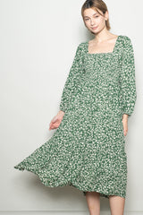 Green Floral Square Neck Maxi Dress