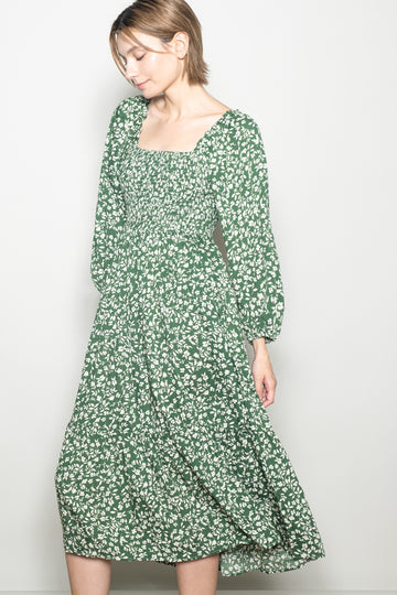 Green Floral Square Neck Maxi Dress