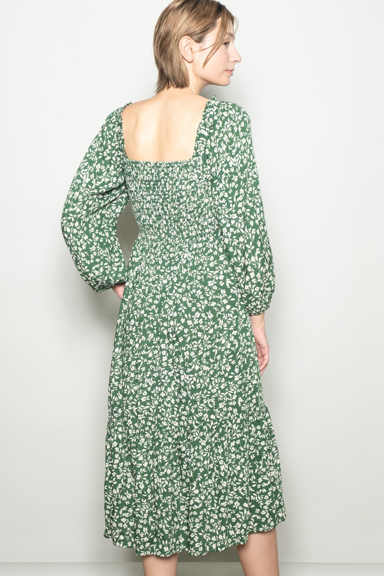 Green Floral Square Neck Maxi Dress