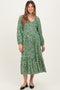 Green Floral Square Neck Maternity Maxi Dress