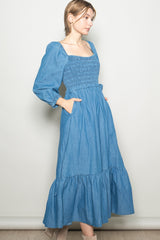 Denim Washed Sweetheart Maxi Dress