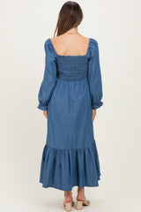 Denim Washed Sweetheart Maternity Maxi Dress