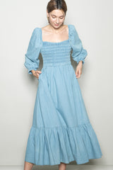 Light Denim Washed Sweetheart Maxi Dress