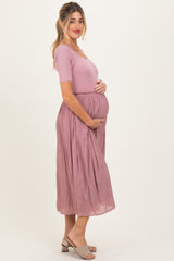 Mauve Scoop Neck Pleated Skirt Ballet Maternity Dress