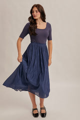Navy Scoop Neck Pleated Skirt Ballet Dress