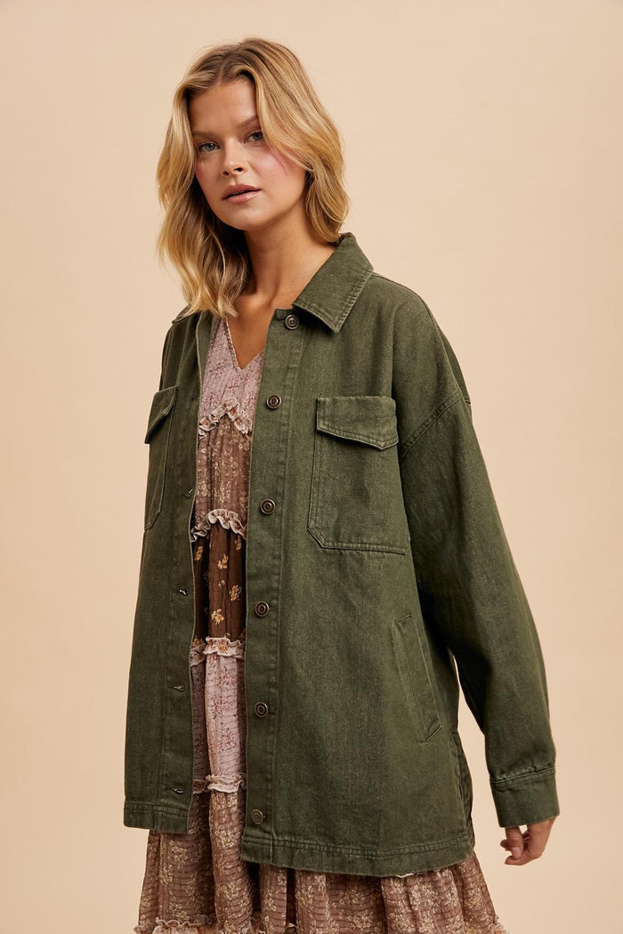 Olive Garment Washed Utility Jacket
