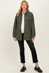 Olive Garment Washed Utility Maternity Jacket