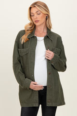 Olive Garment Washed Utility Maternity Jacket
