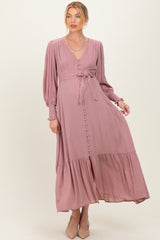 Rose Swiss Dot Button Down Maternity Maxi Dress