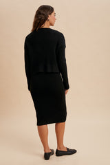 Black Knit Cardi And Skirt Set