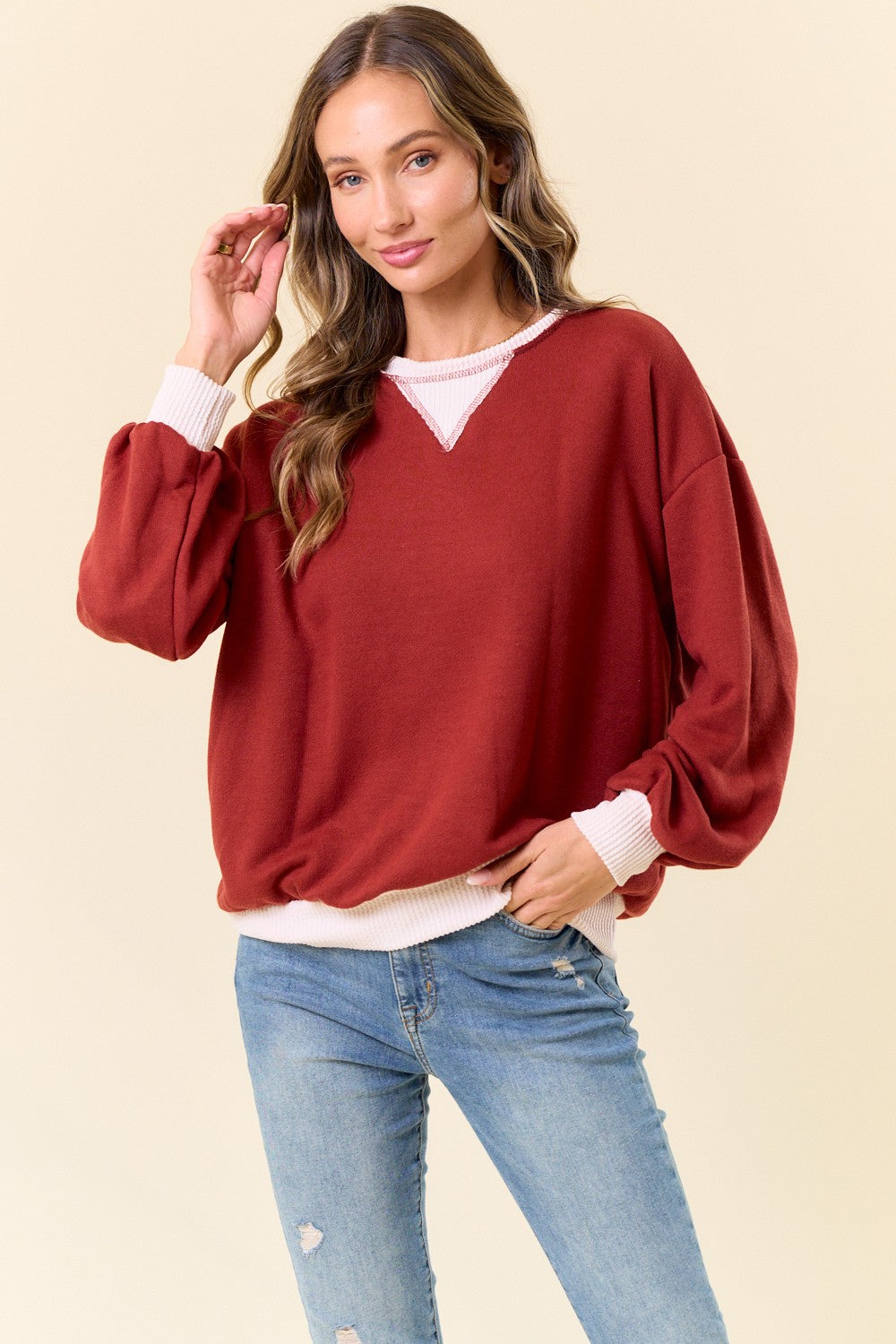 Rust French Terry Maternity Sweatshirt