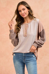 Taupe Colorblock Top