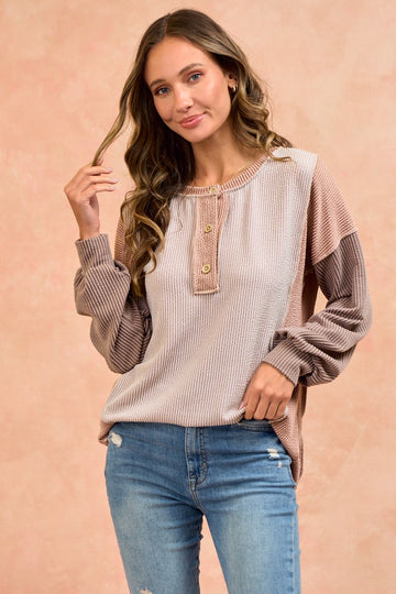 Taupe Colorblock Top