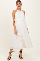 Cream Pleated Woven Maternity Midi Dress