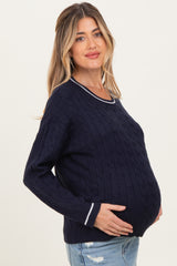 Navy Chunky Cable Knit Maternity Sweater