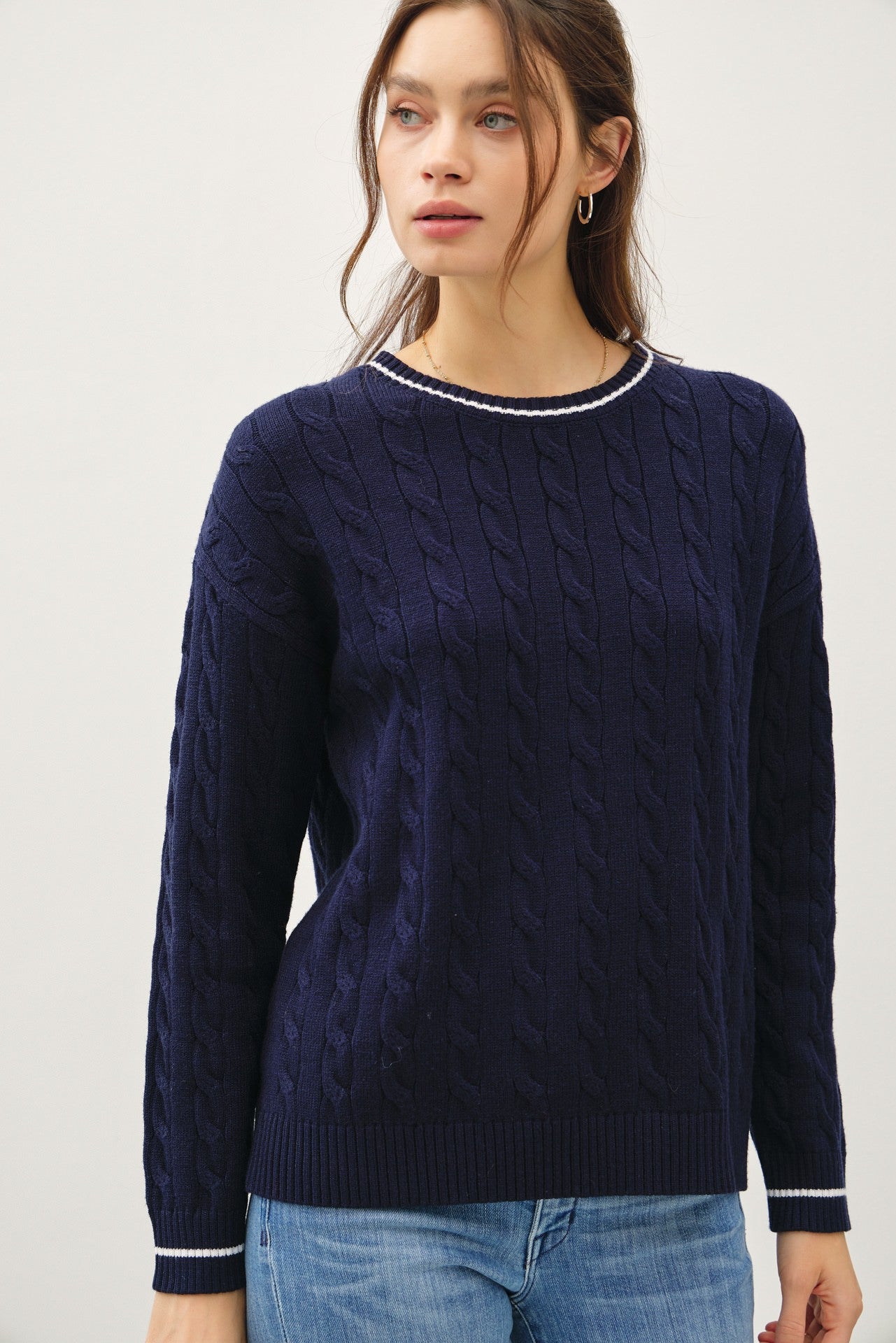 Navy Chunky Cable Knit Maternity Sweater