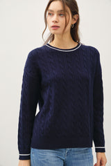 Navy Chunky Cable Knit Sweater