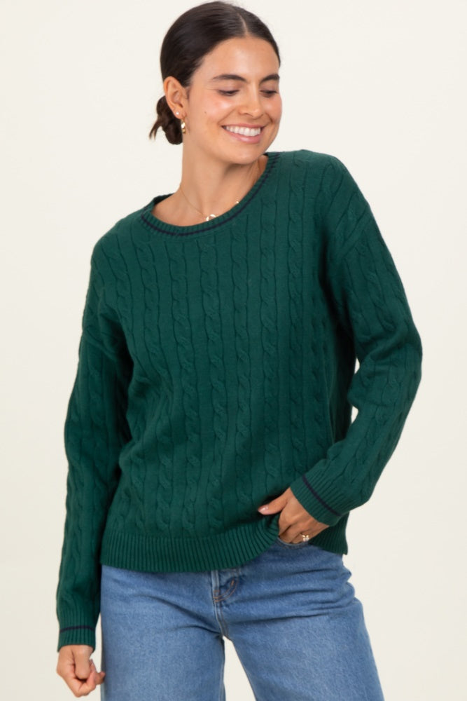 Green Chunky Cable Knit Maternity Sweater