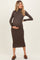 Brown Turtle Neck Long Sleeve Rib Fitted Maternity Midi Dress