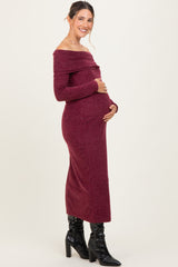 Burgundy Long Sleeve Off Shoulder Maternity Maxi Dress