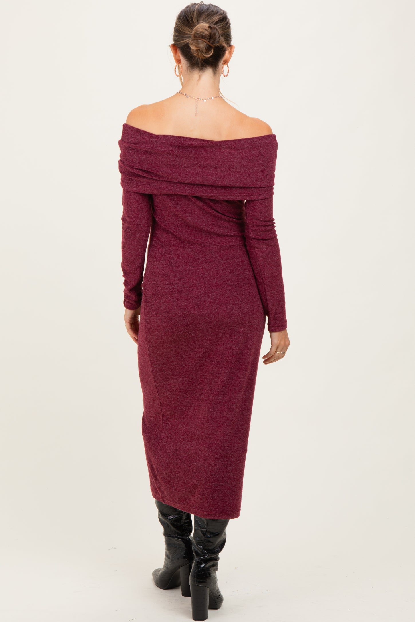 Burgundy Long Sleeve Off Shoulder Maternity Maxi Dress