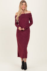 Burgundy Long Sleeve Off Shoulder Maxi Dress