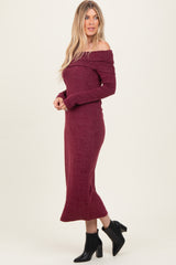 Burgundy Long Sleeve Off Shoulder Maxi Dress