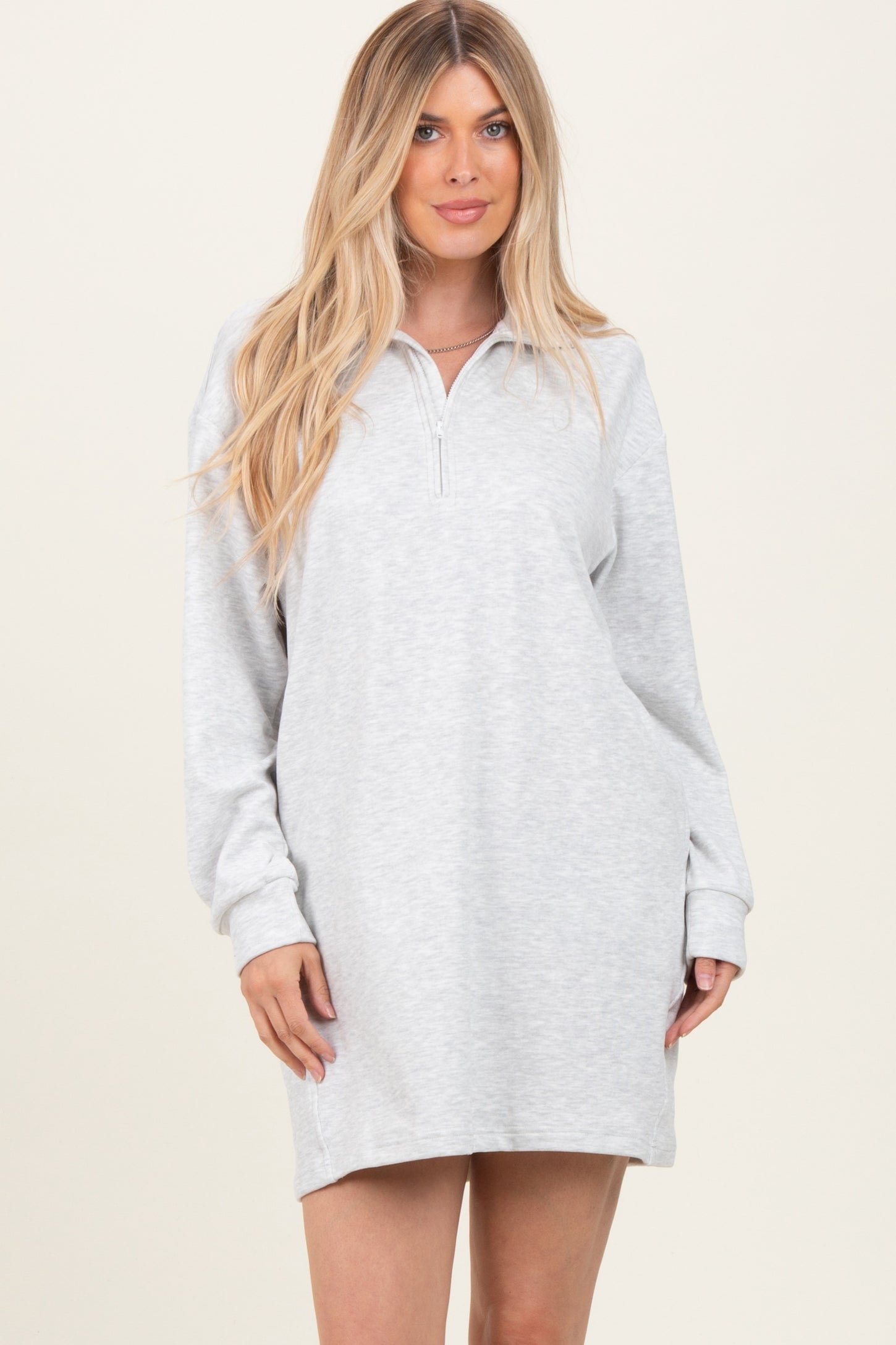 Heather Grey Brushed Quarter Zip Jersey Lounge Maternity Sweatshirt Dress