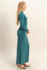 Green Turtleneck Long Sleeve Maxi Dress