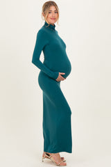Green Turtleneck Long Sleeve Maternity Maxi Dress