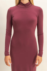 Burgundy Turtleneck Long Sleeve Maxi Dress