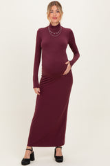 Burgundy Turtleneck Long Sleeve Maternity Maxi Dress